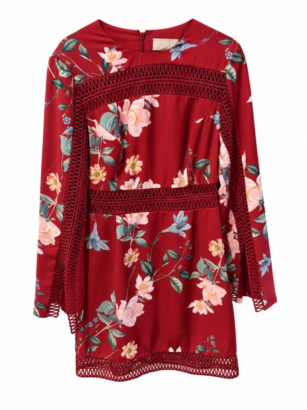 Keepsake The Label Do It Right Red Floral Lace Trim Mini Dress Small